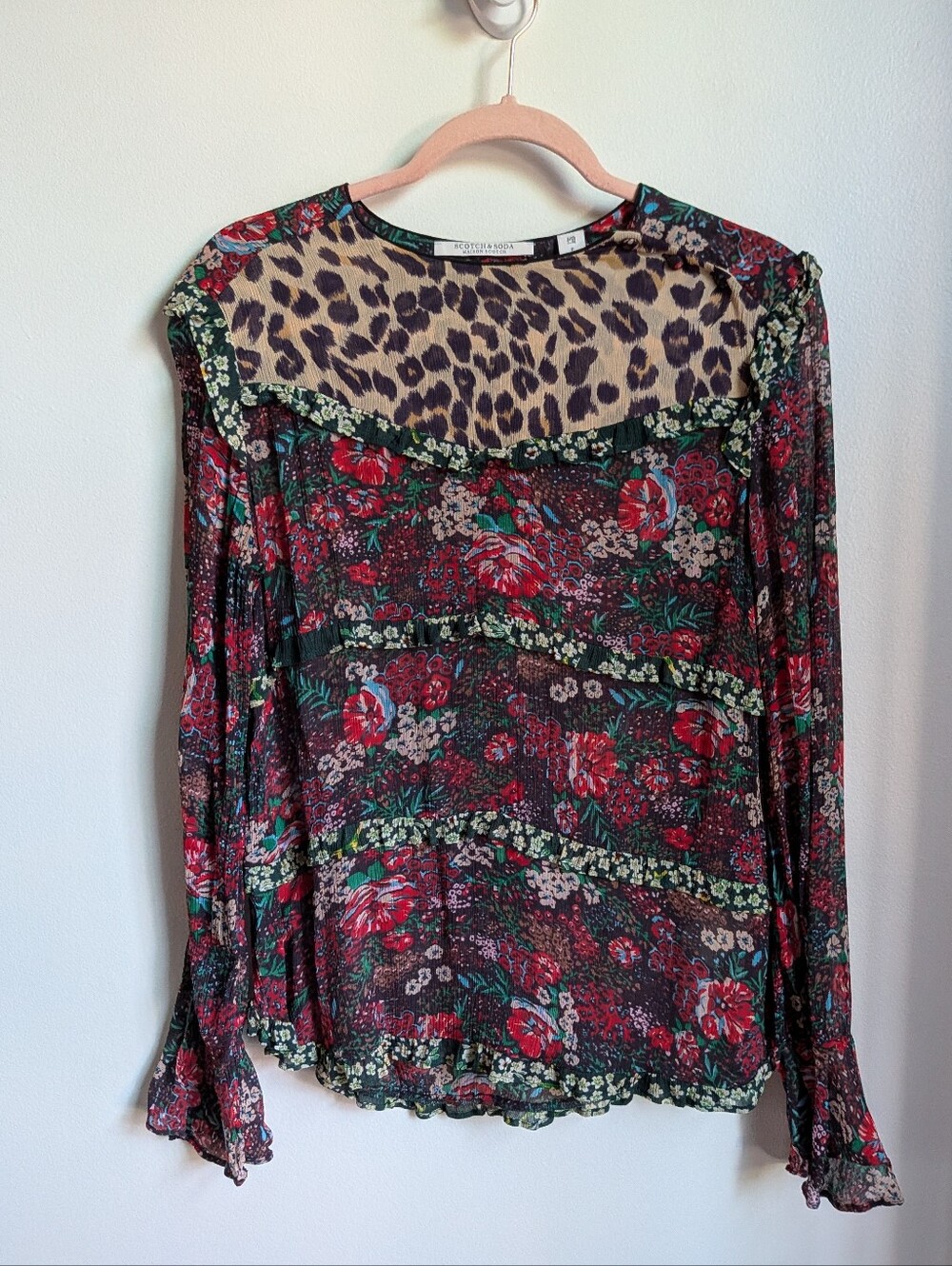 SCOTCH & SODA Green Red Le Jardin d'Apus Floral Animal Print Sheet Blouse Size 4